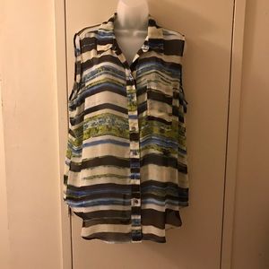 💯 polyester sleeveless button down blouse 👚